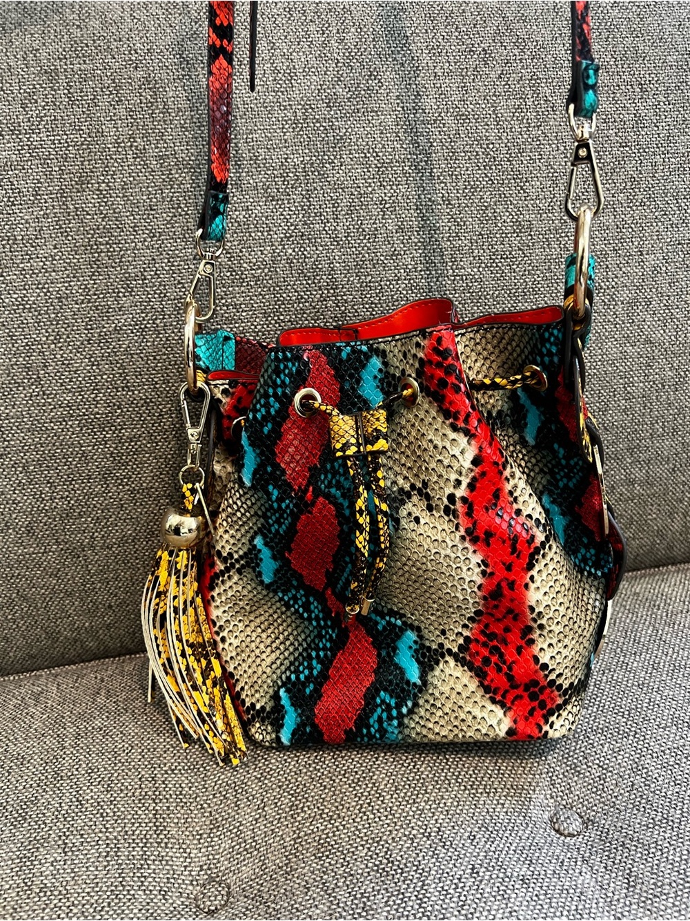 Aldo Multicolor Snake-Print Crossbody Bucket Bag